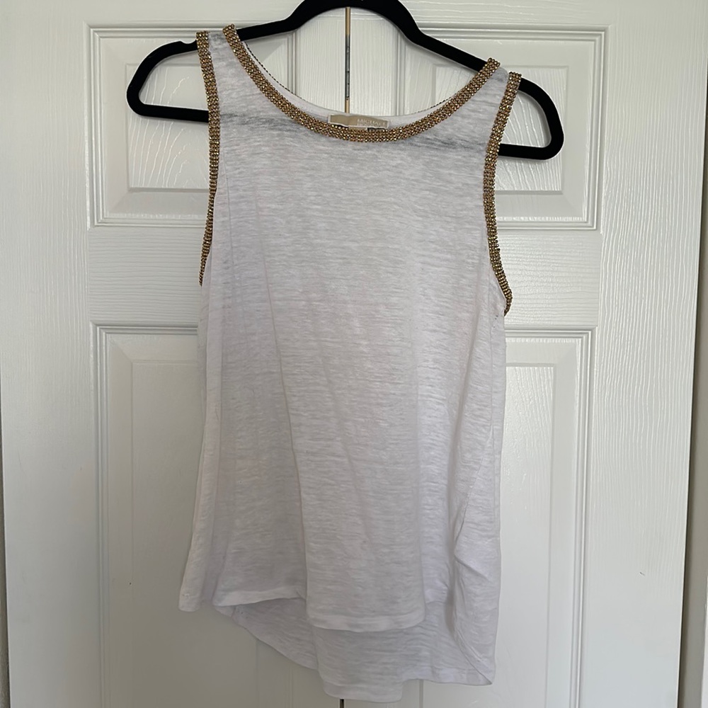 Michael Kors White and Gold Beaded Tank Top